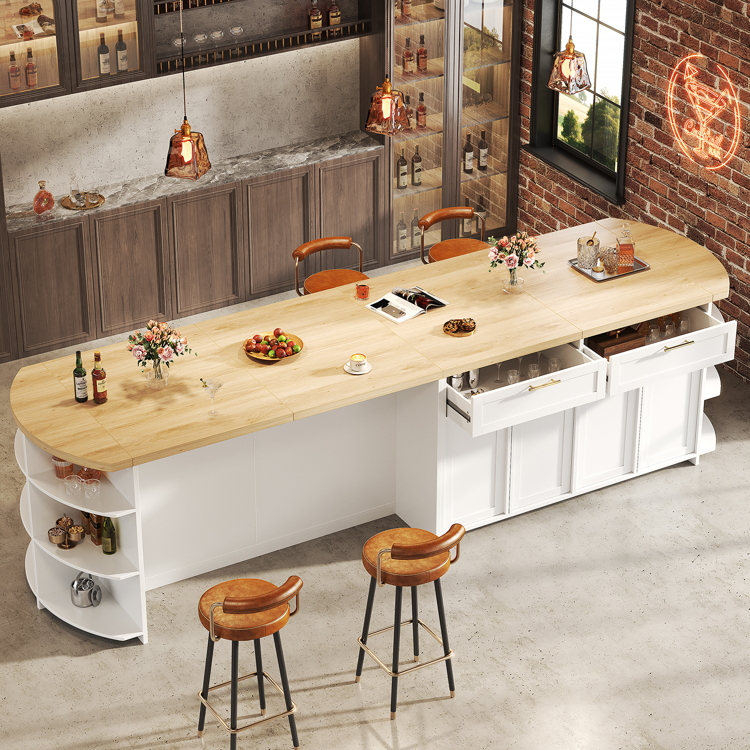 SUKY Moderne keukeneiland, 106x50x90,5cm, keukenkast, buffetkast, eettafel met houtnerf, buffetkast, Multifunctionele eettafel met opbergruimte (Zwart
