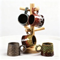 Tasse à café Xuzhen personnalisée en céramique rustique rétro avec soucoupe, tasse créative à latte avec anse suspendue