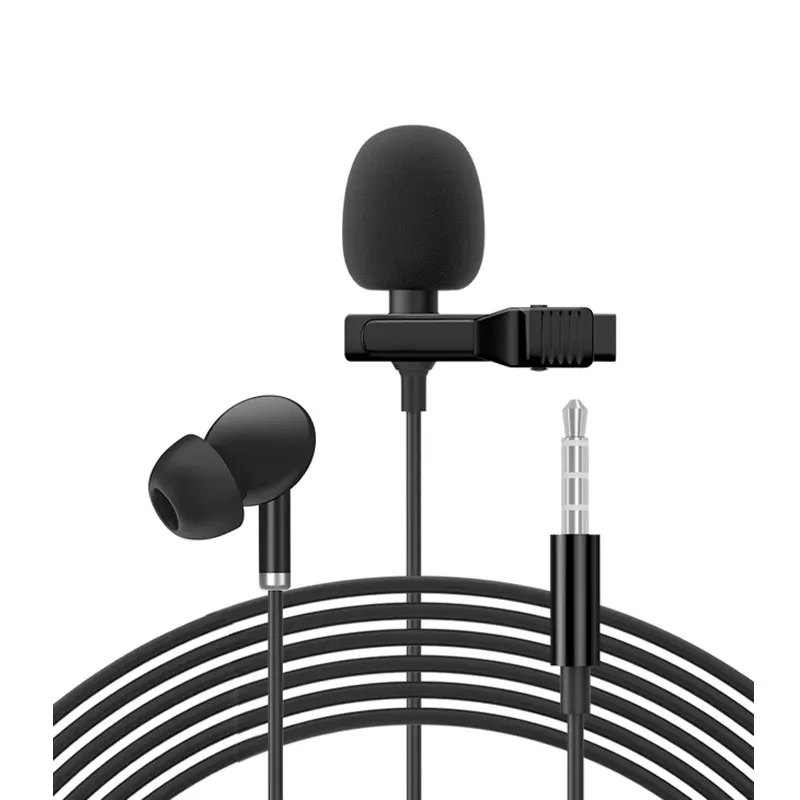 PUJIMAX Clip On Lapel Mic Professional Grade 3.5mm Plug Interview Recording Lavalier Condenser Microphone with Earphone