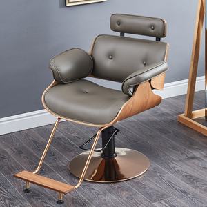 Nouvelle chaise de salon en bois, métal électro-plaqué, coupe de cheveux, coloration des cheveux, levage des cheveux, simple, en cuir, peut être placée à l'envers, chaise de barbier - Product Image 1