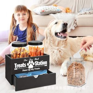 Caja de almacenamiento de madera transfronteriza para snacks de mascotas, caja de almacenamiento de comida para perros para el hogar, caja de almacenamiento de suministros para mascotas de doble capa con cajones - Product Image 3