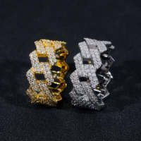 Bague Hip-Hop Moissanite Bagues Cubaines Iced Out 2 Rangs Diamants Argent 925 Bijoux Moissanite Prix Usine en Gros en Stock