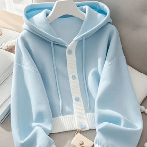 Sweat à capuche en coton pour <span class=keywords><strong>femme</strong></span>, personnalisable avec logo, <span class=keywords><strong>de</strong></span> haute <span class=keywords><strong>qualité</strong></span>, pour l'hiver et l'automne, élégant, avec boutons, style cardigan - Product Image 5