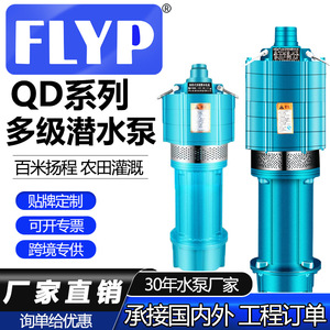 Qd Multi Stage <b>Submersible</b> <b>Pump</b> 220V 12 Impellers 200M Head 25M3H Flow Cast Iron Body Ppo Impeller Agricultural Irrigation - Product Image 3