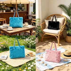 Fashion <b>Pink</b> Embroidered Plush Bag Large Capacity Shoulder Crossbody Tote Handbag - Product Image 4
