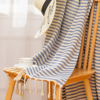 Oversized 100% Turkish Cotton Beach Towel High Quality Custom White with Striped Design and Tassels Printed Technique