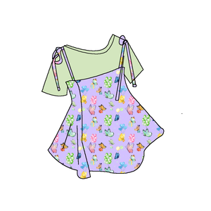 Completo due pezzi per <span class=keywords><strong>bambina</strong></span> con stelle e brillantini, nuovo stile a farfalla, gonna a righe casual con top a maniche corte e fiocco. - Product Image 2