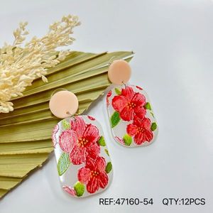 Orecchini pendenti dipinti con disegno floreale rosso per gioielli da donna alla moda - Product Image 2