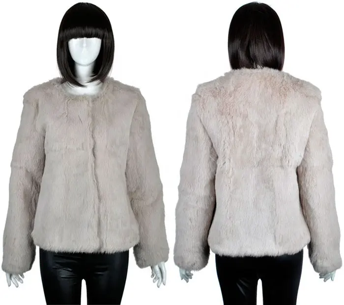 YR703 Basic Piece Women Winter Rabbit Fur Coat