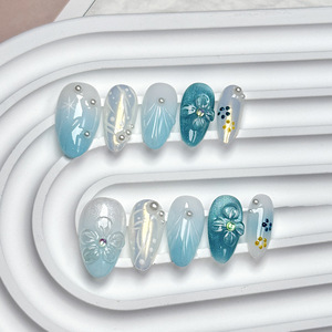 Uñas Postizas Acrílicas TSZS 3D de Verano, Estilo <span class=keywords><strong>Playa</strong></span>, Alta Calidad, 100% Hechas a Mano, Cortas, Forma Almendrada, 10 Piezas, Brillantes, Reutilizables - Product Image 6