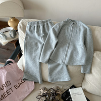 Nouvel ensemble pull doux coréen pour filles printemps/automne 2026 : veste zippée et pantalon évasé – Collection Rentrée des classes