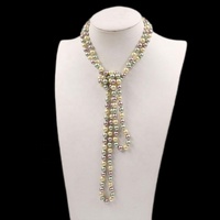 Collier Lariat noué en perles d'imitation nacrées de 150 cm, perles de verre multicolores de 8 mm, classique unisexe, vente en gros