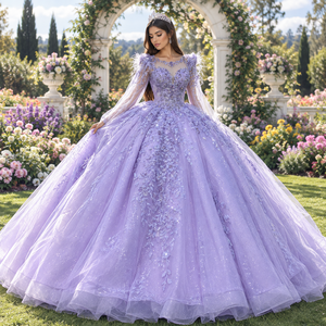 Vestido de quinceañera Mc073, romántico, con plumas en el hombro, cuentas de cristal, tul lavanda, estilo baile de gala, para graduación, Jancember - Product Image 1