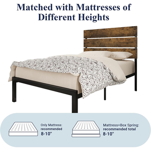 Cadre de lit plateforme en métal de grande taille avec tête de lit et pied de lit en bois, base de matelas, ne nécessite pas de matelas à ressorts - Product Image 4