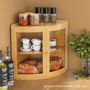 Boîte à pain en bambou à double porte, double compartiment, armoire de cuisine avec panneau acrylique pour le rangement du pain - Product Image 3