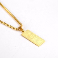 Collier chaîne maille gourmette classique avec pendentif motif dollar gravé en argent/or plaqué or 18 carats, modèle délicat « 100 dollars »