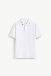 Hombre de manga corta con cuello en contraste ajustado de punto estampado transpirable tela de algodón-poliéster Routine Vietnam - Product Image 4
