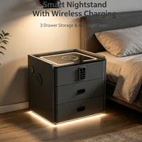 Table de chevet intelligente à 3 tiroirs avec charge sans fil, verrouillage par mot de passe, haut-parleur Bluetooth et lumière LED pour la maison, l'hôtel, vente en gros de meubles