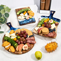 Planche à découper en bois d'acacia artisanal en résine Ocean Wave Assiette à steak en bois massif et planche à pain aux fruits pour la cuisine à usage domestique