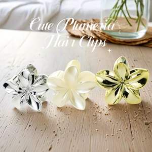 Pinzas de Pelo con Flores Brillantes de 7.5cm, Coloridas, con Recubrimiento Electrolítico en Oro y Plata, Pinza de Plástico para el Cabello en Color Dorado - Product Image 2