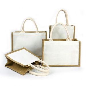 Sac fourre-tout en jute écologique personnalisé avec logo imprimé en gros, sac de shopping en jute pliable et recyclable - Product Image 5