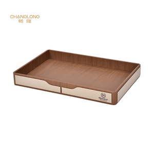 Plateau de service personnalisé en cuir PU pour hôtel, plateau décoratif pour majordome, plateau de rangement pour salle de bain, articles de luxe pour chambre 5 étoiles, fabrication OEM - Product Image 1