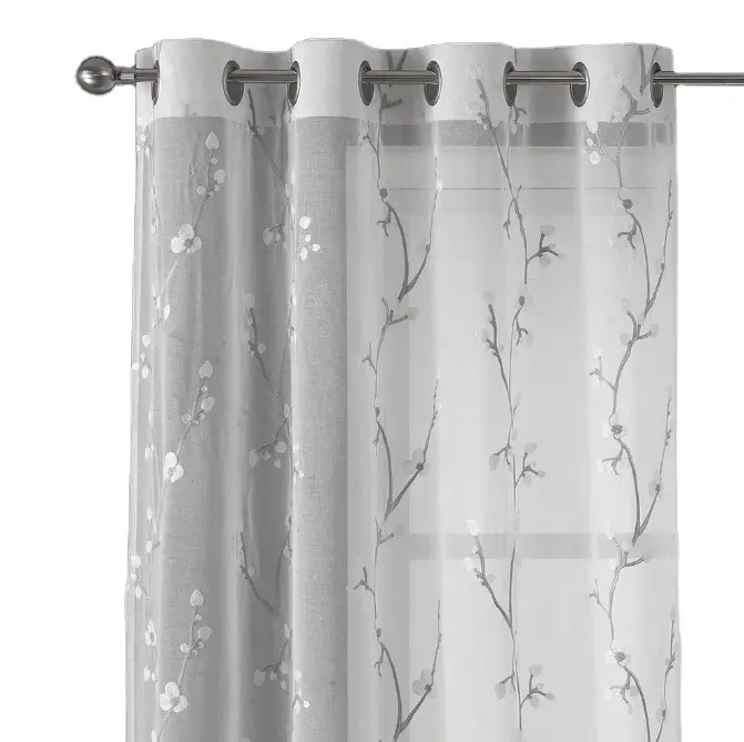 OWENIE-cortinas transparentes bordadas para ventana, tul floral blanco, para sala de estar, dormitorio, cocina