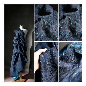 Factory Navy blue brocade jacquard fabric luxury yarn dye special jacquard fabric for designer