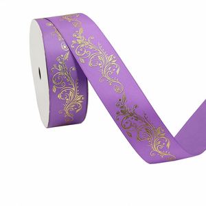 Cinta de Satén de Doble Cara de Alta Calidad y Lujo de 2.5cm x 10 Yardas con Estampado Barroco en Lámina Dorada para Decoración de Bodas y Envoltura de Regalos - Product Image 3