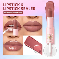 Rouge à lèvres double embout avec fixateur de rouge à lèvres, ensemble de maquillage pour les lèvres 2-en-1 finition mate ou brillante, couleur hydratante longue tenue