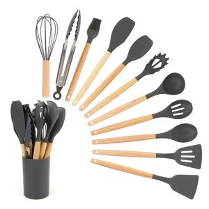 Cooking Non Stick Pot Storage Bucket Wooden Handle Silicone <b>Kitchenware</b> Set of 12 Silicone <b>Kitchenware</b> Shovel Set - Product Image 2