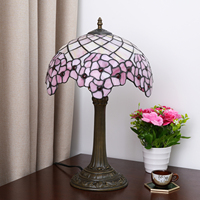 Lampe de table en verre teinté de 12 pouces, style jardin américain, fleurs de cerisier roses, lampe de chevet romantique pour chambre à coucher, cadeau pour la fête des mères