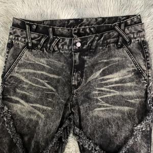 DENIMGUYS personnalisé Y2K détruit couture jean hommes noir lavé jean <span class=keywords><strong>gothique</strong></span> Street Wear en détresse Baggy lâche Denim pantalon - Product Image 3