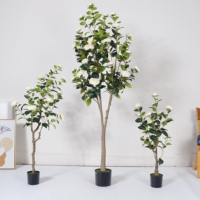 Planta Artificial de Camelia en Maceta de Plástico para Interiores y Exteriores, Decoración de Oficina, Jardín y Hogar, Árboles Artificiales, Plantas Falsas