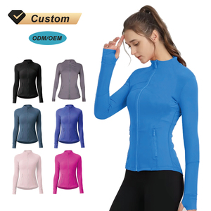 Customizable Women's Hooded <b>Yoga</b> <b>Jacket</b> Nude Slim Fit Plus Size Running Fitness Sports <b>Jacket</b> with Front Logo - Product Image 1