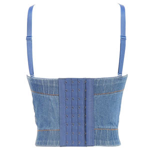 Fabricants de vêtements pour femmes Mode personnalisée Top corset sexy dos nu Bustier bleu scintillant avec strass et détails en cristal - Product Image 6