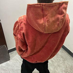 Sweat à capuche vintage en molleton épais et rigide, délavé à l'acide, effet vieilli, avec patchs et éclaboussures de peinture, style streetwear - Product Image 6