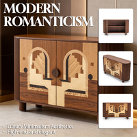 Buffet Art Déco de Luxe avec Incrustations en Bois, Table Buffet Moderne Cannelée pour Salle à Manger, Meuble de Rangement pour Salon