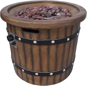 Dark Brown Grant Outdoor 25" Light-Weight Concrete Round Fire Pit 40K BTU Barrel Gas Fire Pit