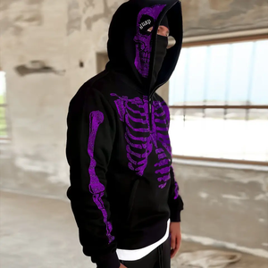 <span class=keywords><strong>Felpa</strong></span> <span class=keywords><strong>con</strong></span> <span class=keywords><strong>Cappuccio</strong></span> Streetwear Personalizzata <span class=keywords><strong>con</strong></span> Stampa Grafica e Strass, Zip Integrale <span class=keywords><strong>con</strong></span> Teschio per Uomo - Product Image 4