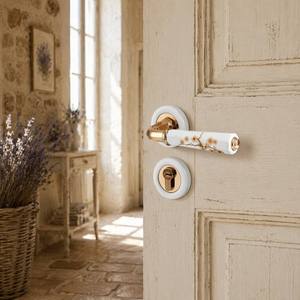Poignée de <span class=keywords><strong>porte</strong></span> européenne de luxe en <span class=keywords><strong>laiton</strong></span> doré avec bouton en <span class=keywords><strong>porcelaine</strong></span> émaillée craquelée - Product Image 3