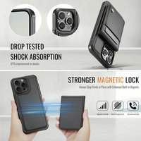 Funda Cartera Desmontable 2 en 1 CaseMe para 16 Pro Max, Magnética, de Cuero Sintético, Antigolpes, con Carga Inalámbrica y Ranuras para Tarjetas