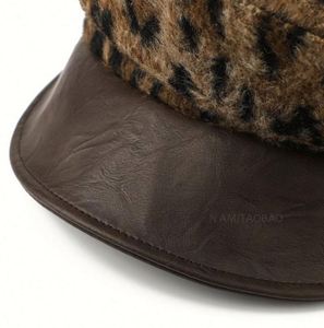Nouveau béret léopard automne-hiver avec visière en cuir PU, béret élégant pour femme - Product Image 5
