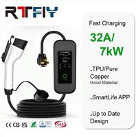 Nouvelle conception de chargeur EV portable de type 1, AC 32A 7kW, charge rapide à domicile avec écran, contrôle par application Wi-Fi, compatible avec la protection IP55