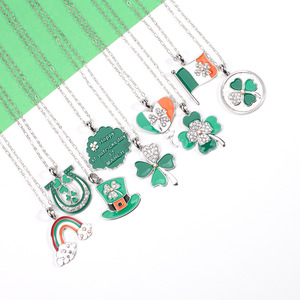 Collar con Trébol del Día de San Patricio, Aleación de Zinc, Cristal, Diamantes de Imitación, Joyería para Fiestas, Diseño Unisex y Lindo - Product Image 1