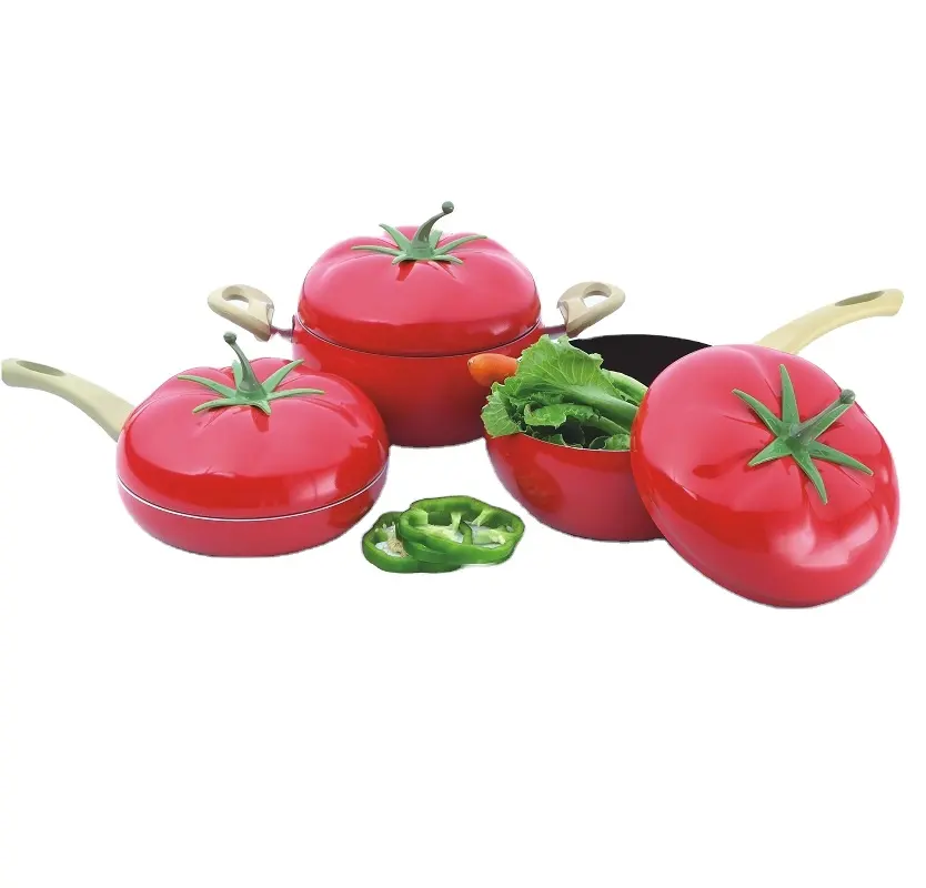 Juego de utensilios de cocina antiadherentes de aluminio con forma de tomate, utensilios de cocina multifunción, olla para frutas, sartén, Cocina Para el hogar