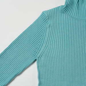 Suéter de cuello alto acanalado liso para mujer al por mayor, suéter ajustado de color sólido - Product Image 3