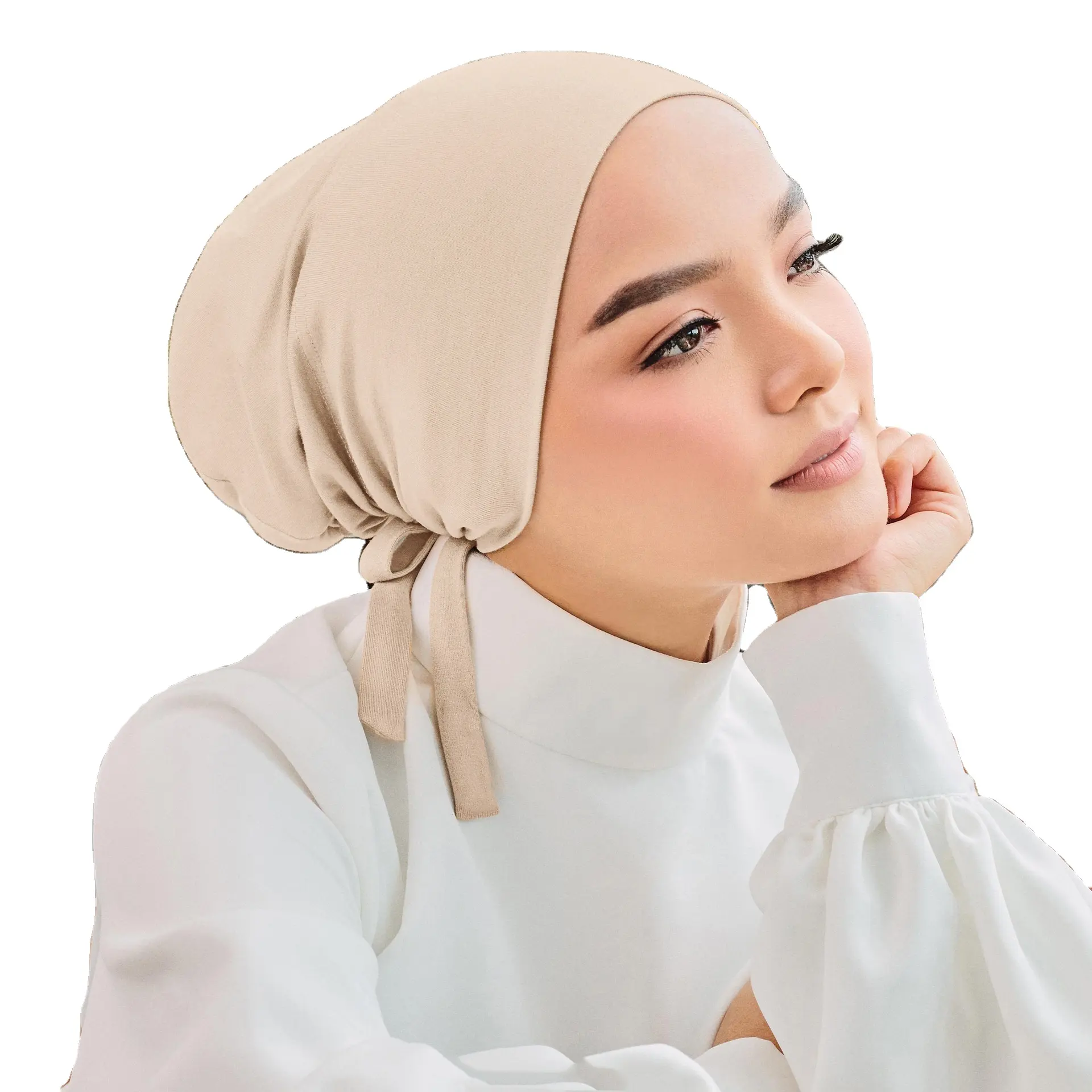 Wholesale muslim Inner Hijab Caps ruched elastic cotton jersey stretch tie back underscarf hijab caps Women Under scarves