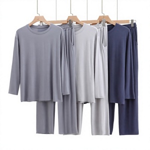 Men Modal Cotton Knit <b>Pajama</b> <b>Set</b> Solid Color Sleepwear Comfortable Home Lounge Clothing Relaxed Fit Nightwear Casual Apparel Top - Product Image 3