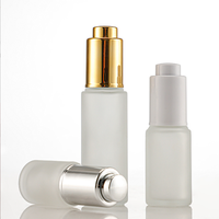 Botol Pompa Kaca Bening Frosted 30ml, Bentuk Lurus Ramping, untuk Minyak Esensial, Serum Kosmetik, Botol Dispenser Isi Ulang